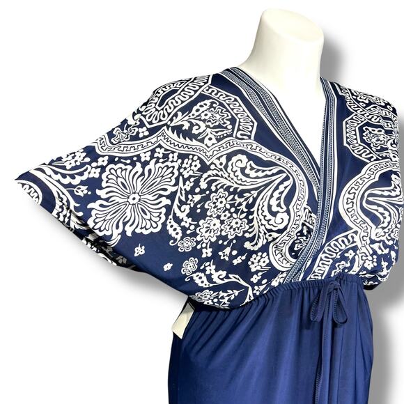 Just Love Womens Kaftan Dress Empire Waist Maxi Floral Print Blue White XL - Picture 7 of 11